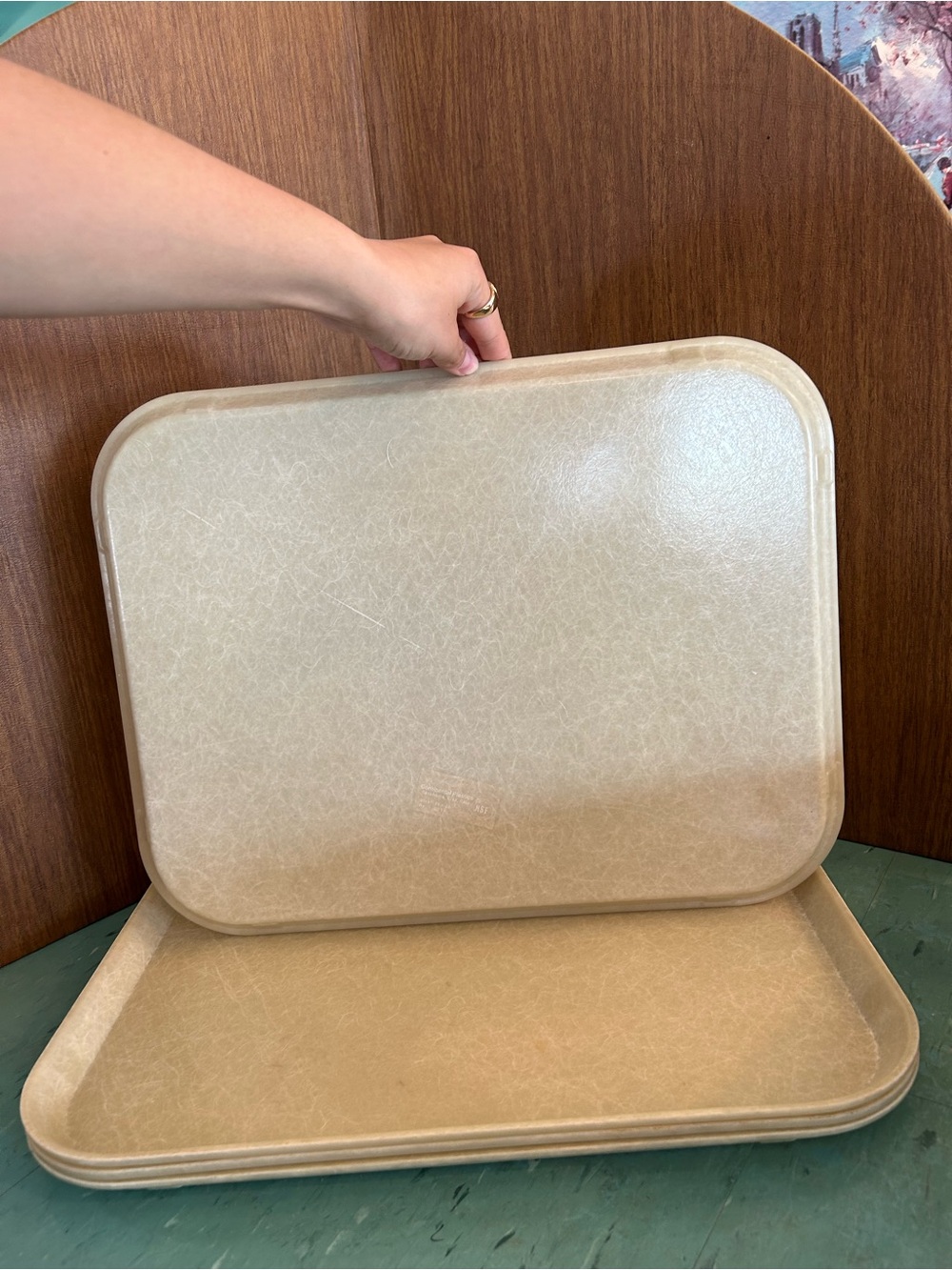 4 vintage fibreglass cafeteria trays continental plastics large size